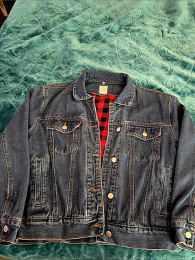 12PM Distressed Plaid Lined Jean Jacket